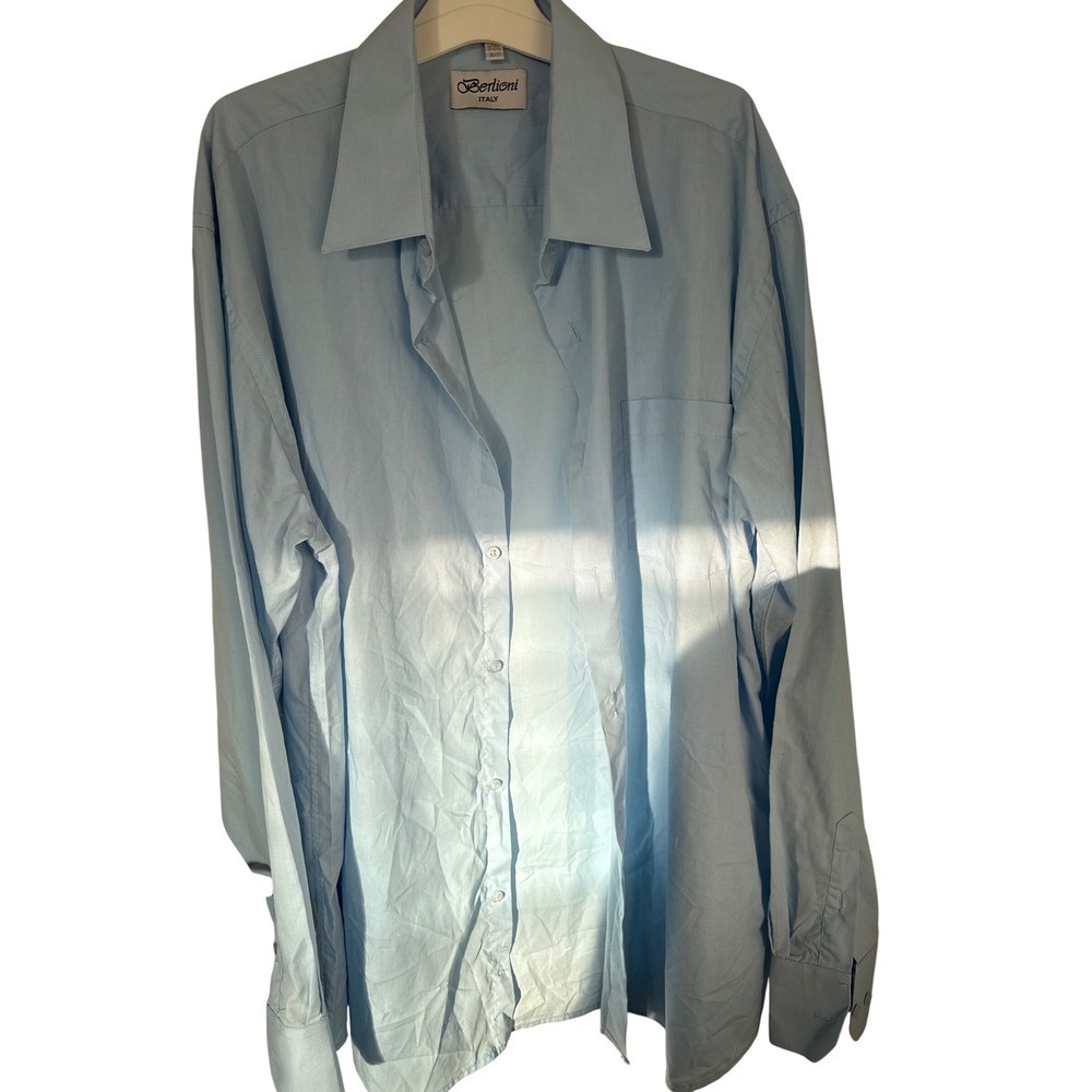 Berlioni Italy Mens Dress Shirt Long Sleeve Blue Button Up 17 1/2 36/37